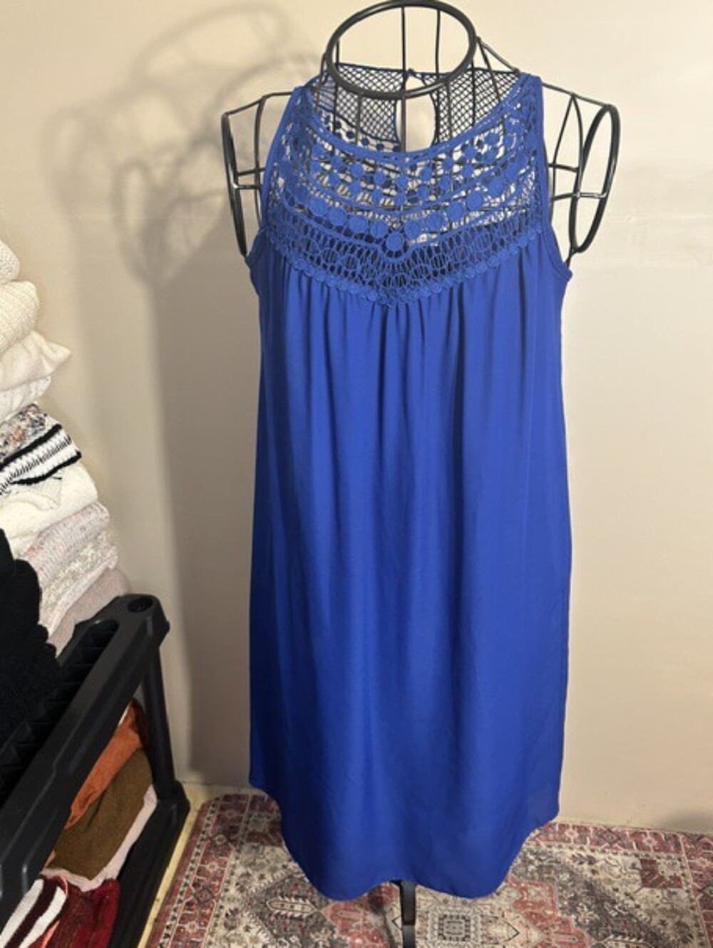 size small womens blue dress career summer lace
